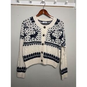 Old Navy Fair Isle Reindeer Cardigan XS Nordic Cottagecore Holiday Sweater